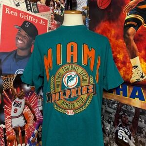 Vintagen‎ 90s Miami Dolphins NFL Football T-Shirt Nutmeg Teal Orange Mens Sz XL